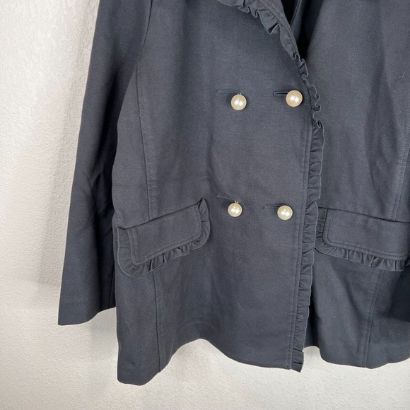 Kate Spade Broome Street Coat Jacket Women's 4 Black Ponte Ruffled Pearl Buttons - Picture 6 of 12